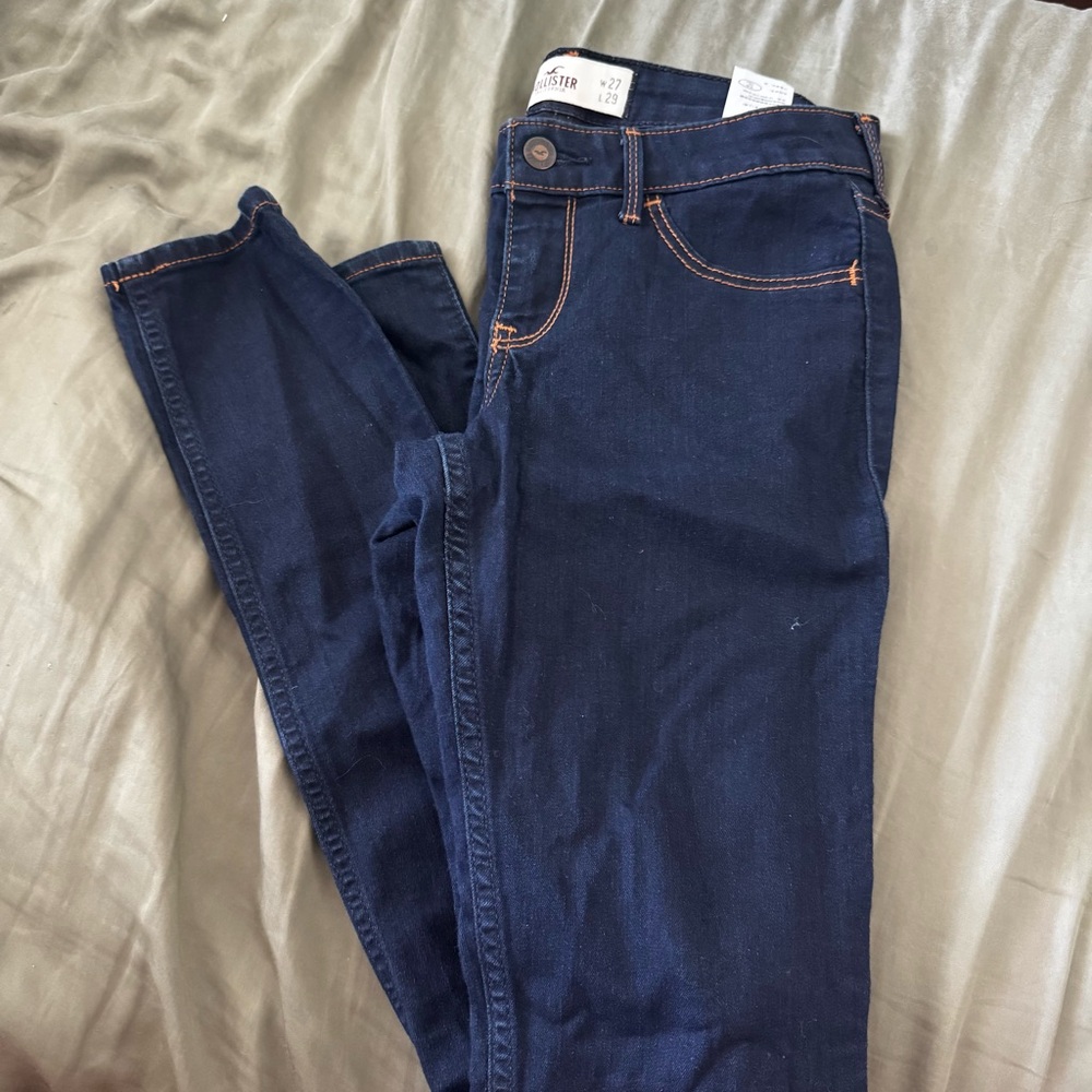 Hollister Navy Skinny Jeans with Contrast Stitching